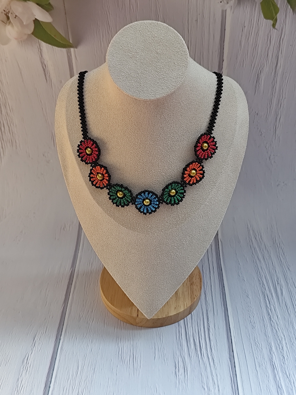 Handmade Multicolor Beaded Flower Necklace